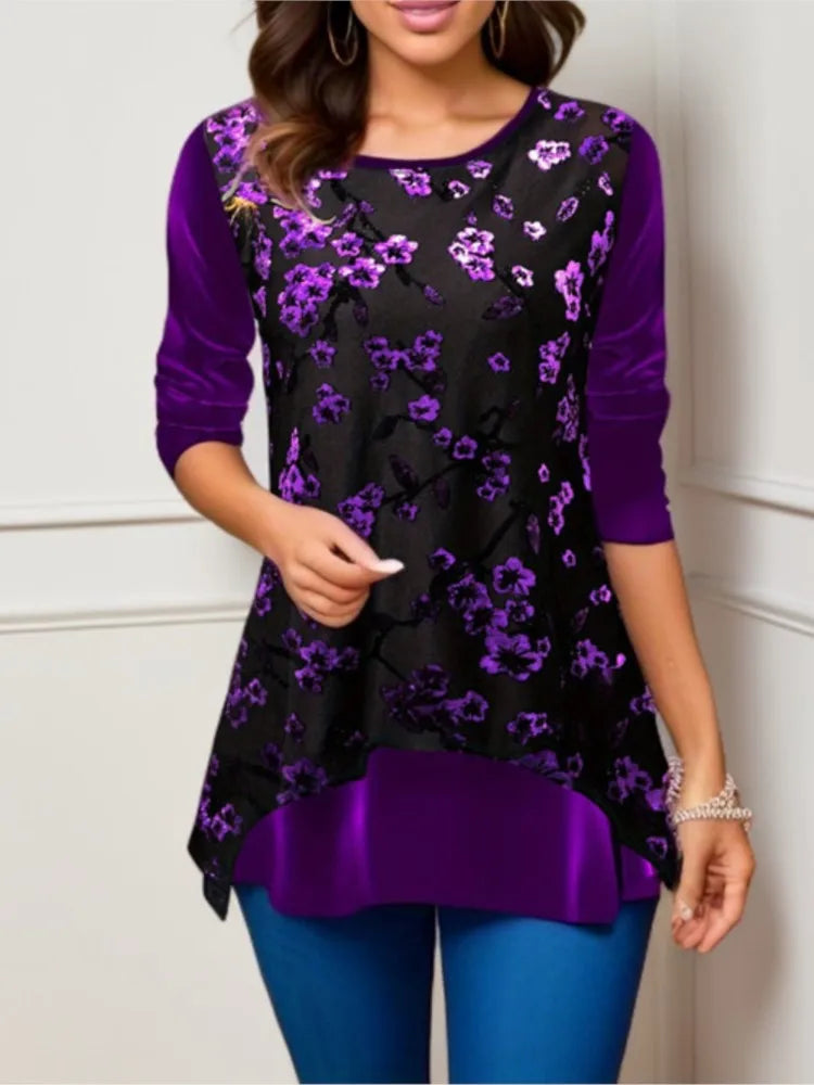 Printed Long Sleeve Tunic Shirt – Women’s Casual Fall Winter Top