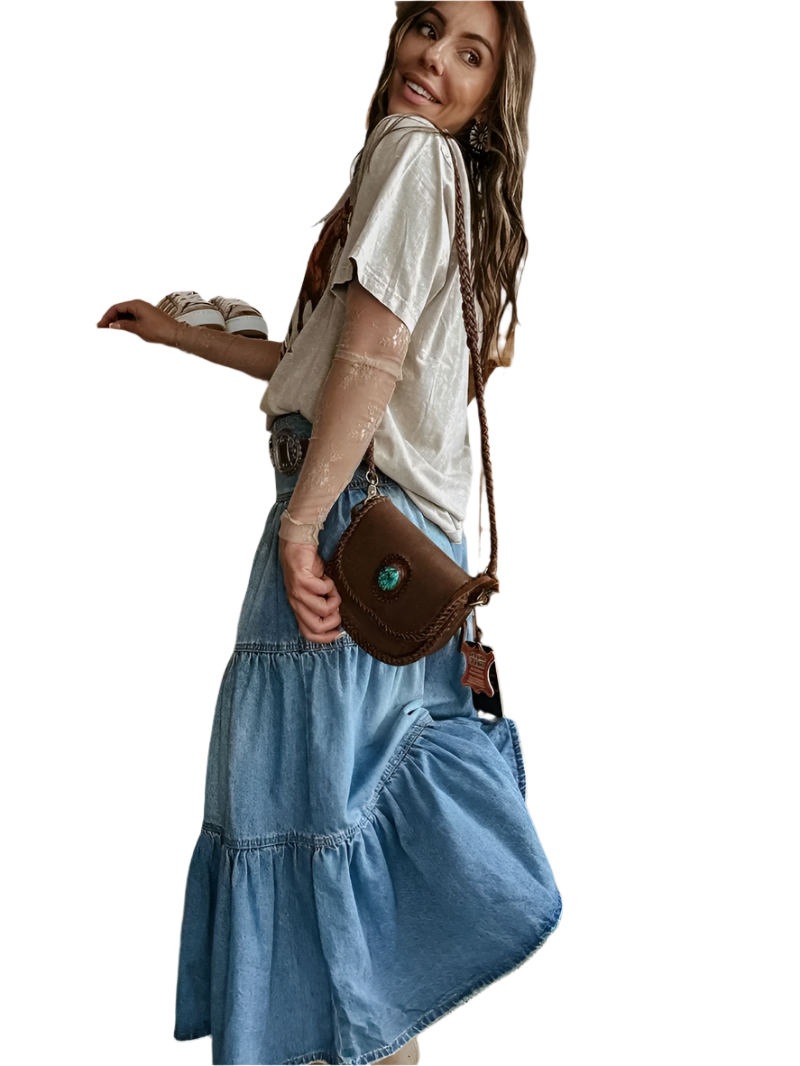 Bohemian Maxi Denim Jean Spring Summer Skirt
