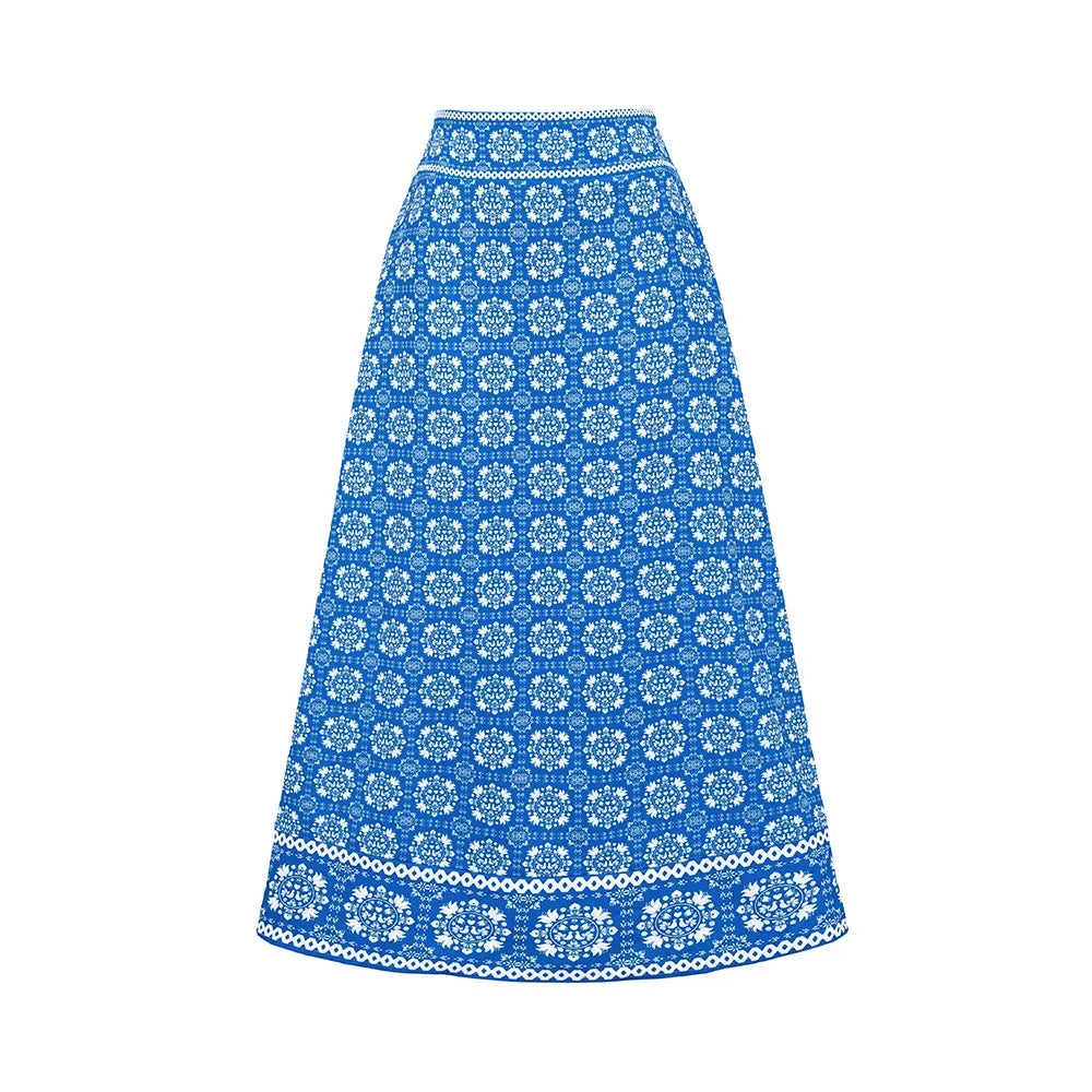 Blue Mosaic Swimsuit & Skirt