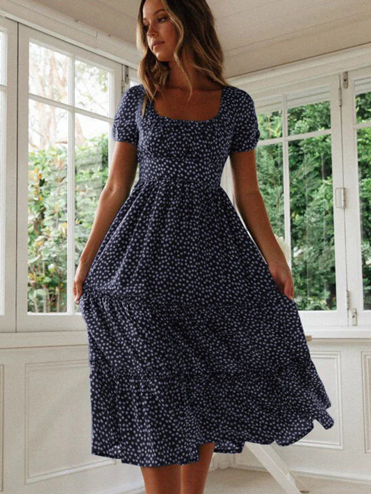Sexy Floral Print Square Collar Midi Dress - Summer Ready