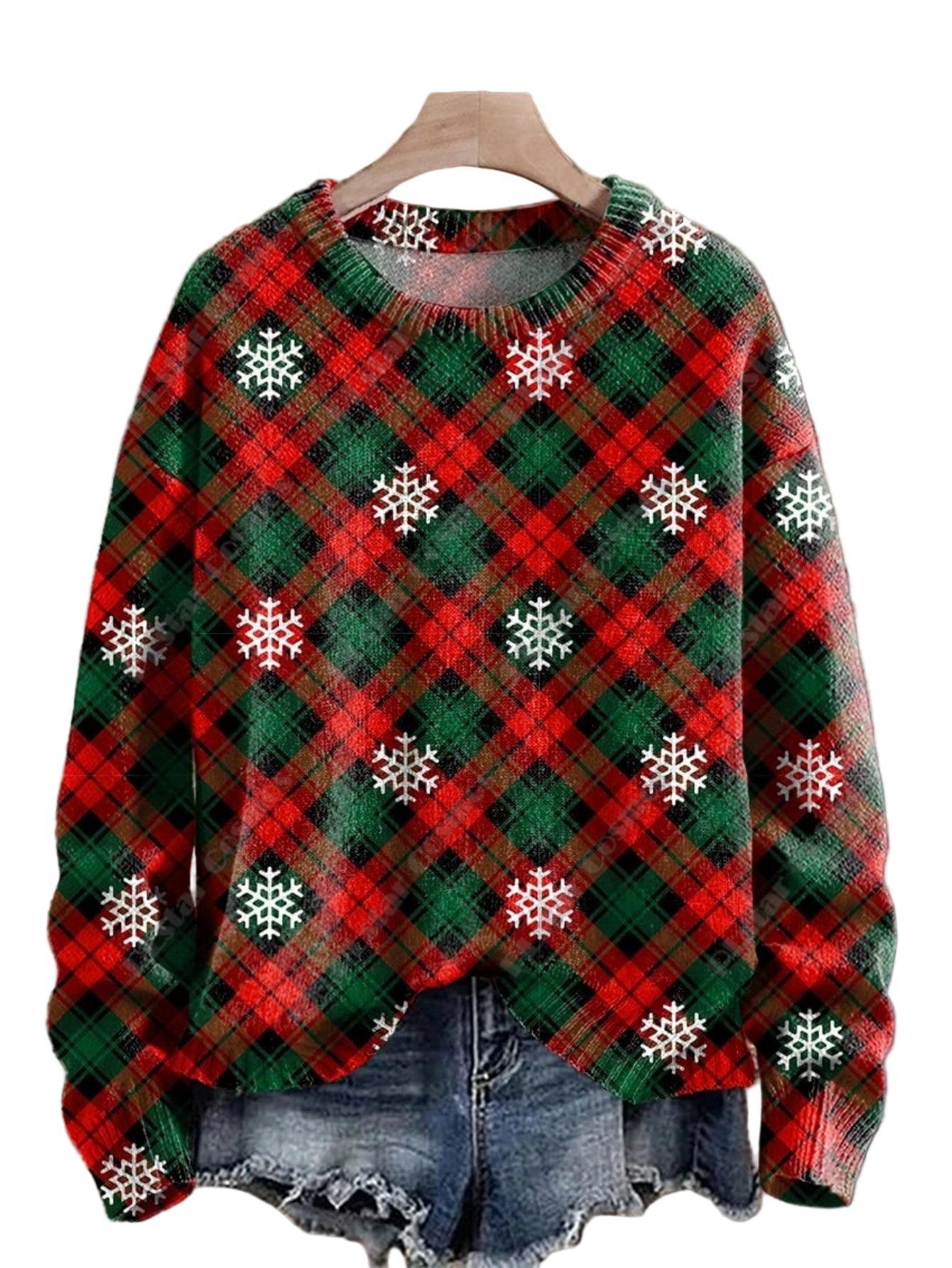 Red & Green Plaid Christmas 3D Printed Knit Sweater