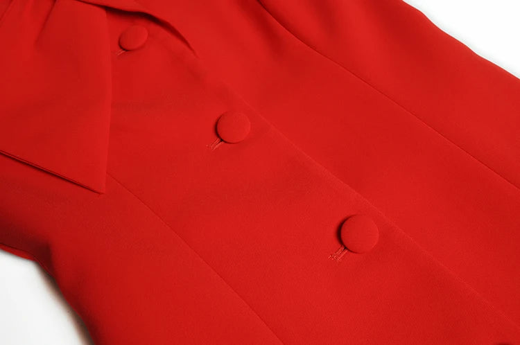 Red Winter Dress With Bow O Neck Long Sleeve Slim Fit