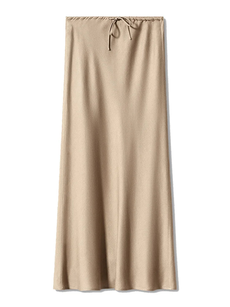 Spring Summer Straight Maxi Satin Silk Skirts