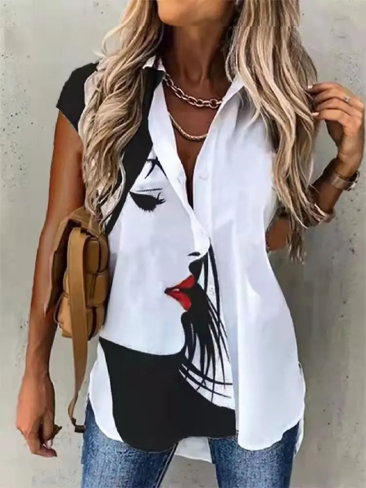 Short Sleeve Print Cardigan – Women’s Loose Fit Summer Shirt