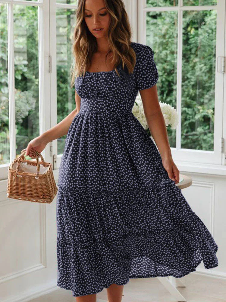 Sexy Floral Print Square Collar Midi Dress - Summer Ready