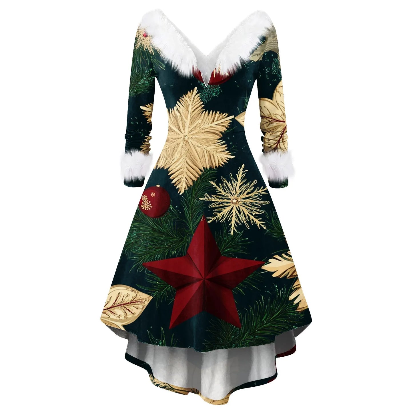 Women's Spliced Christmas Furry A Line Knit Dress Regular