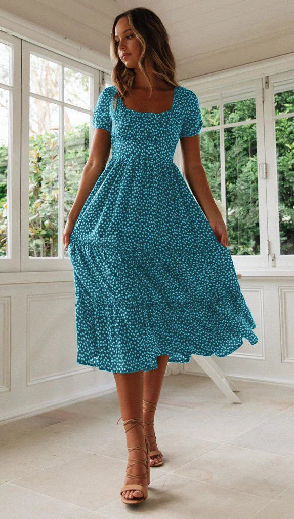 Sexy Floral Print Square Collar Midi Dress - Summer Ready