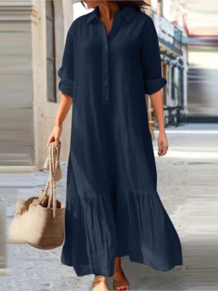 Casual Long Sleeve Dress for Women - Elegant Office Shirt