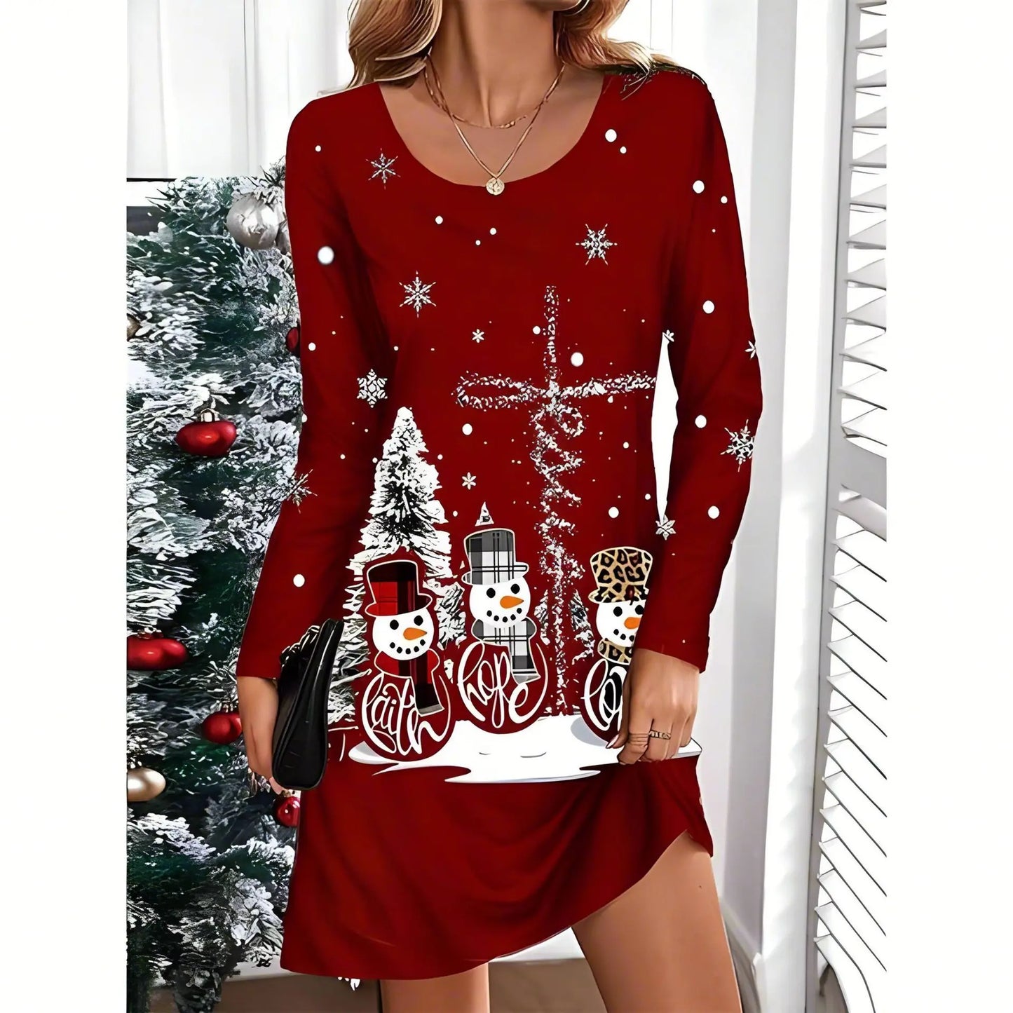 Women's Christmas Tree Santa Claus Vintage Midi Dress