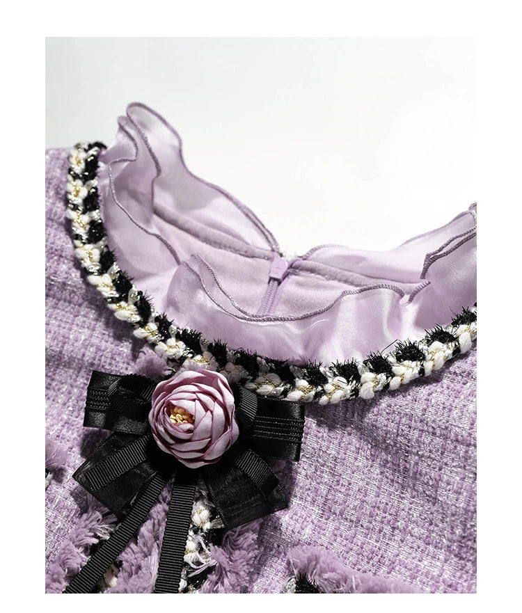 Elegant Purple Fungus Collar Slim Dress With Long Sleeves
