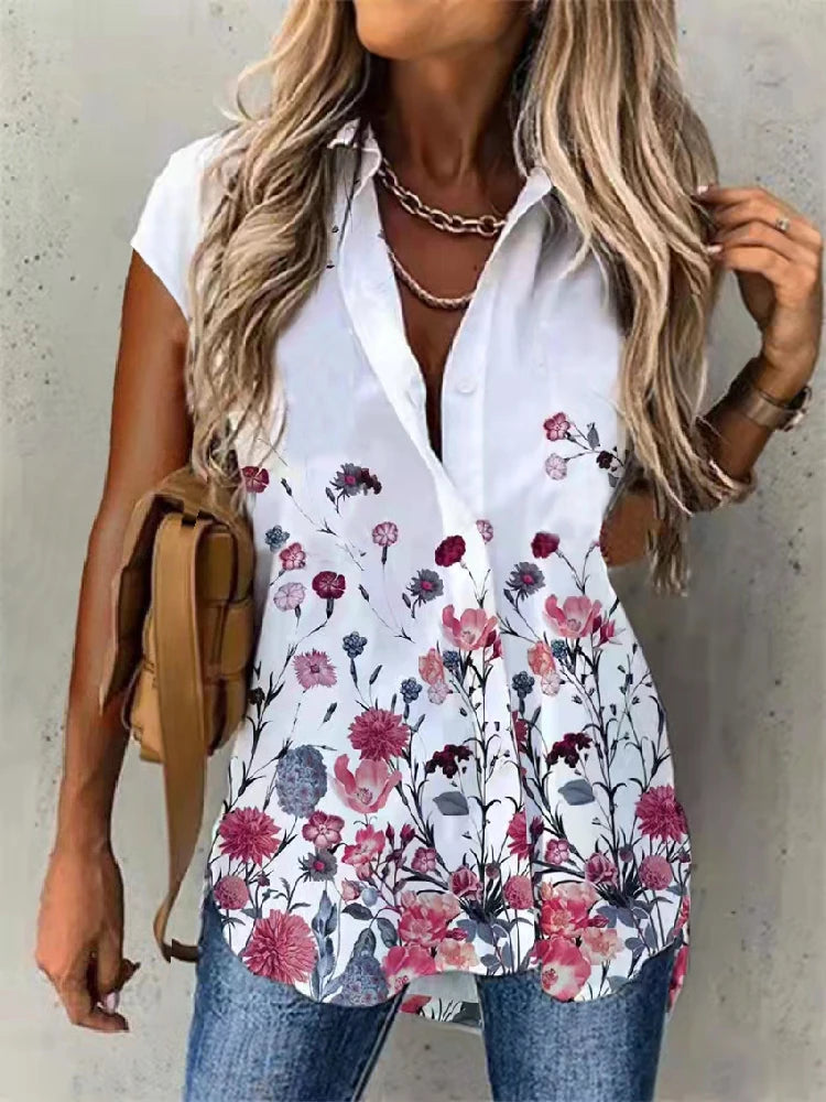 Short Sleeve Print Cardigan – Women’s Loose Fit Summer Shirt