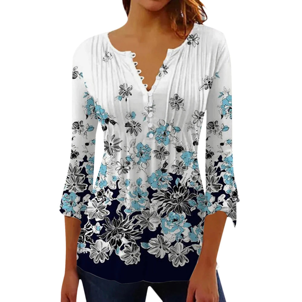 Women’s Floral V-Neck Summer Shirt – Casual Streetwear Top