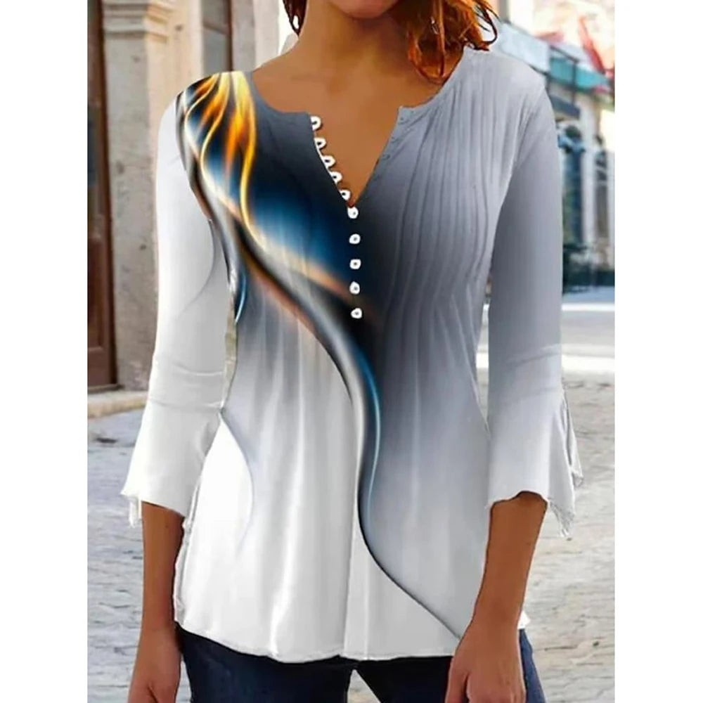 Colorful Graphic Pullover – Women’s Short Sleeve Summer Shirt