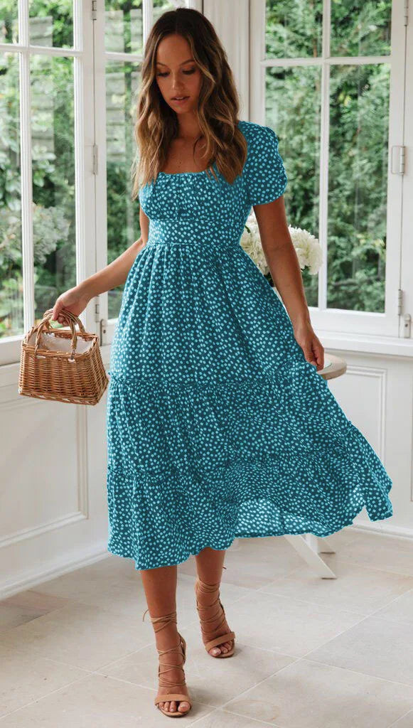 Sexy Floral Print Square Collar Midi Dress - Summer Ready