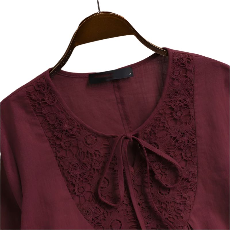 Cotton Linen Lace Splice Top – Women’s 3/4 Sleeve Casual Tunic