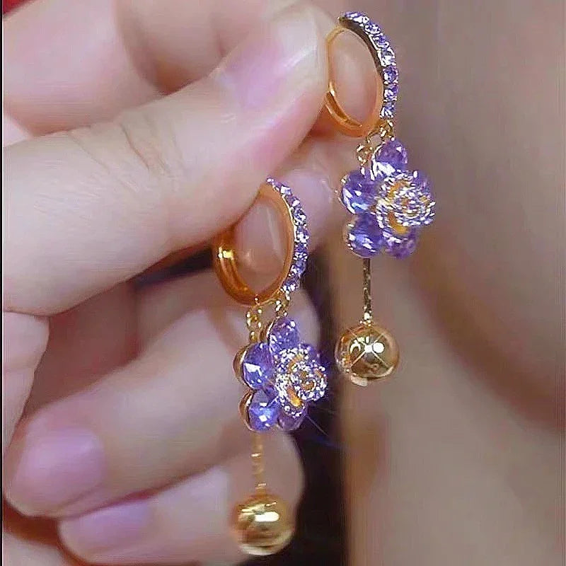 Crystal Rhinestone Rose Pendant Drop Earrings Jewelry