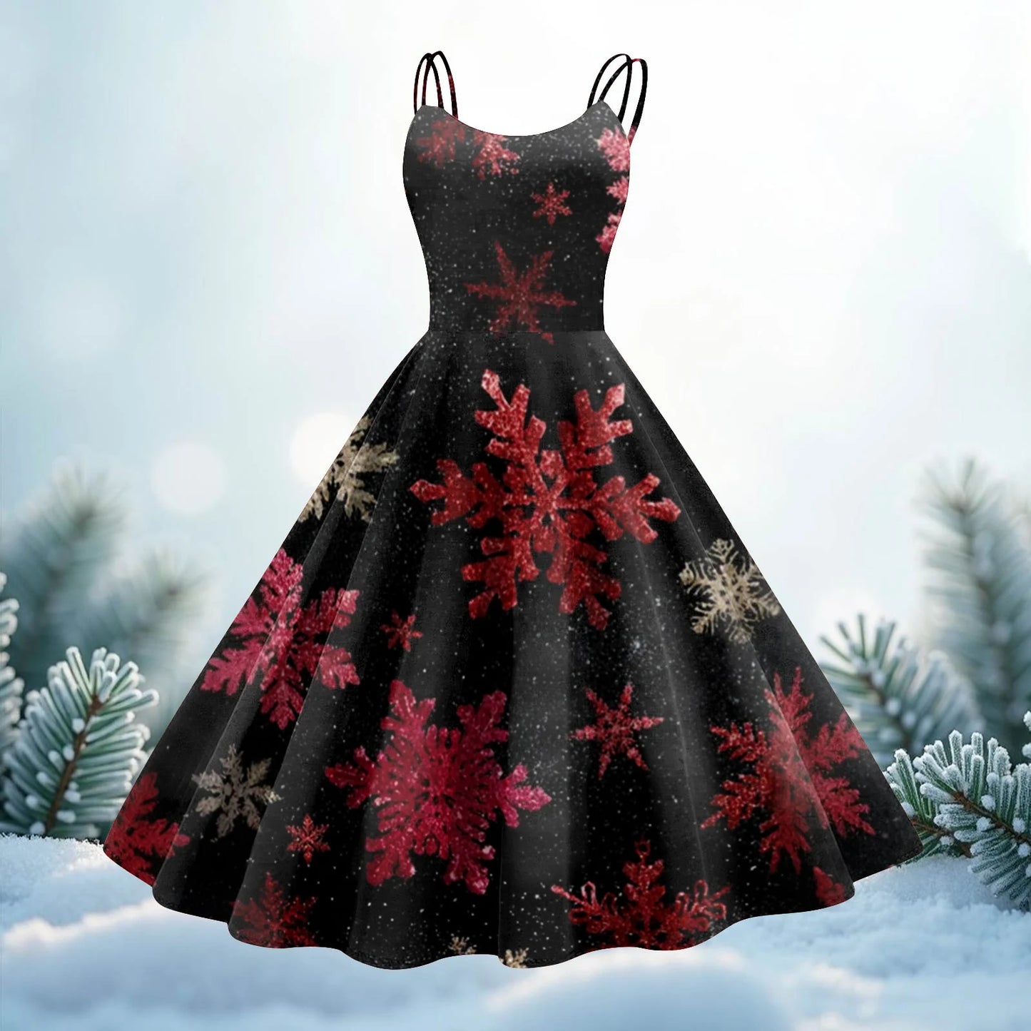 Round Neck Polyester Christmas Print Women's Loose Dress