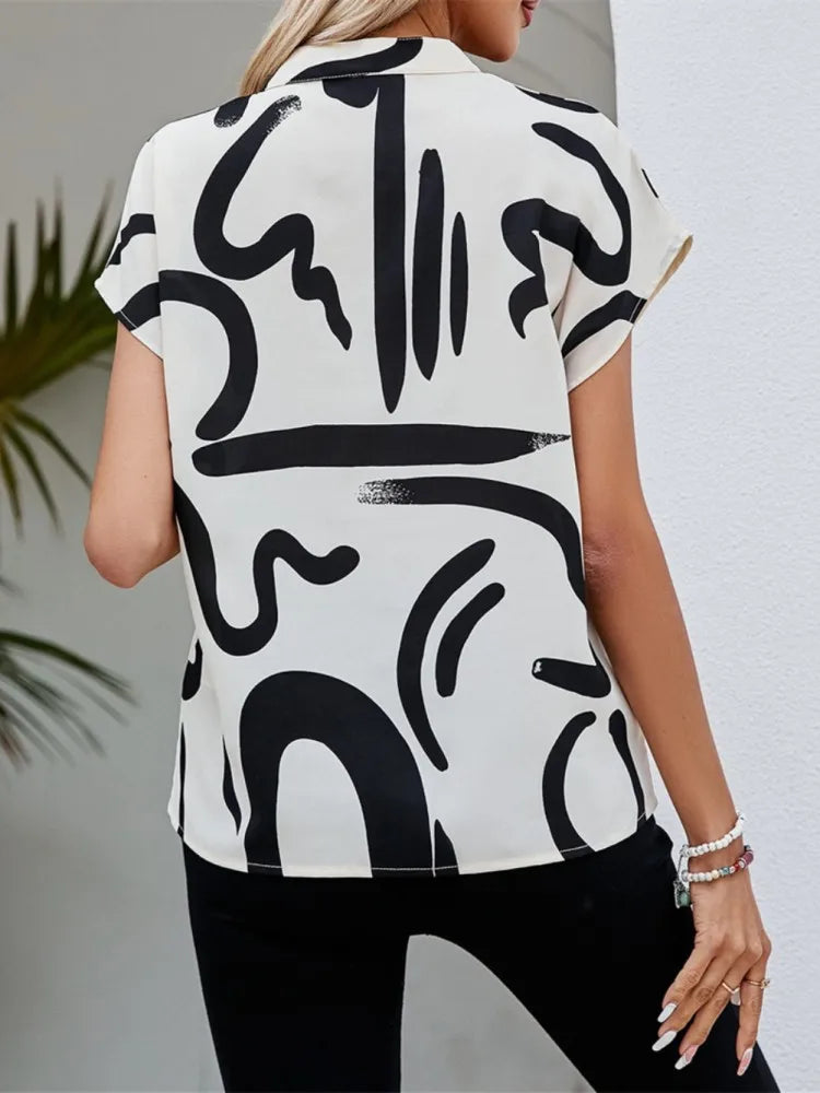 Printed Batwing Blouse – Women’s Casual V-Neck Summer Top