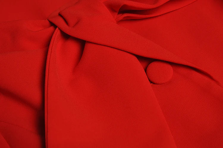 Red Winter Dress With Bow O Neck Long Sleeve Slim Fit