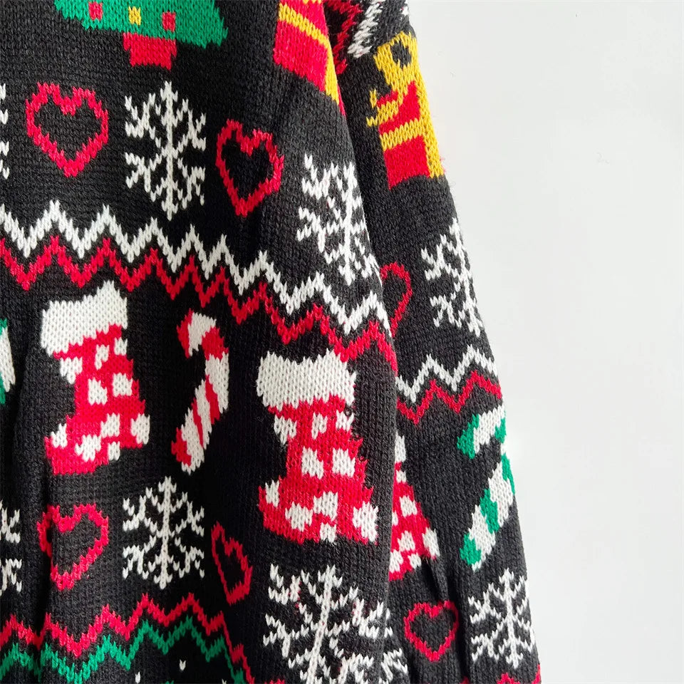 Christmas Snowflake, Trees, Stockings Long Knitted Sweater