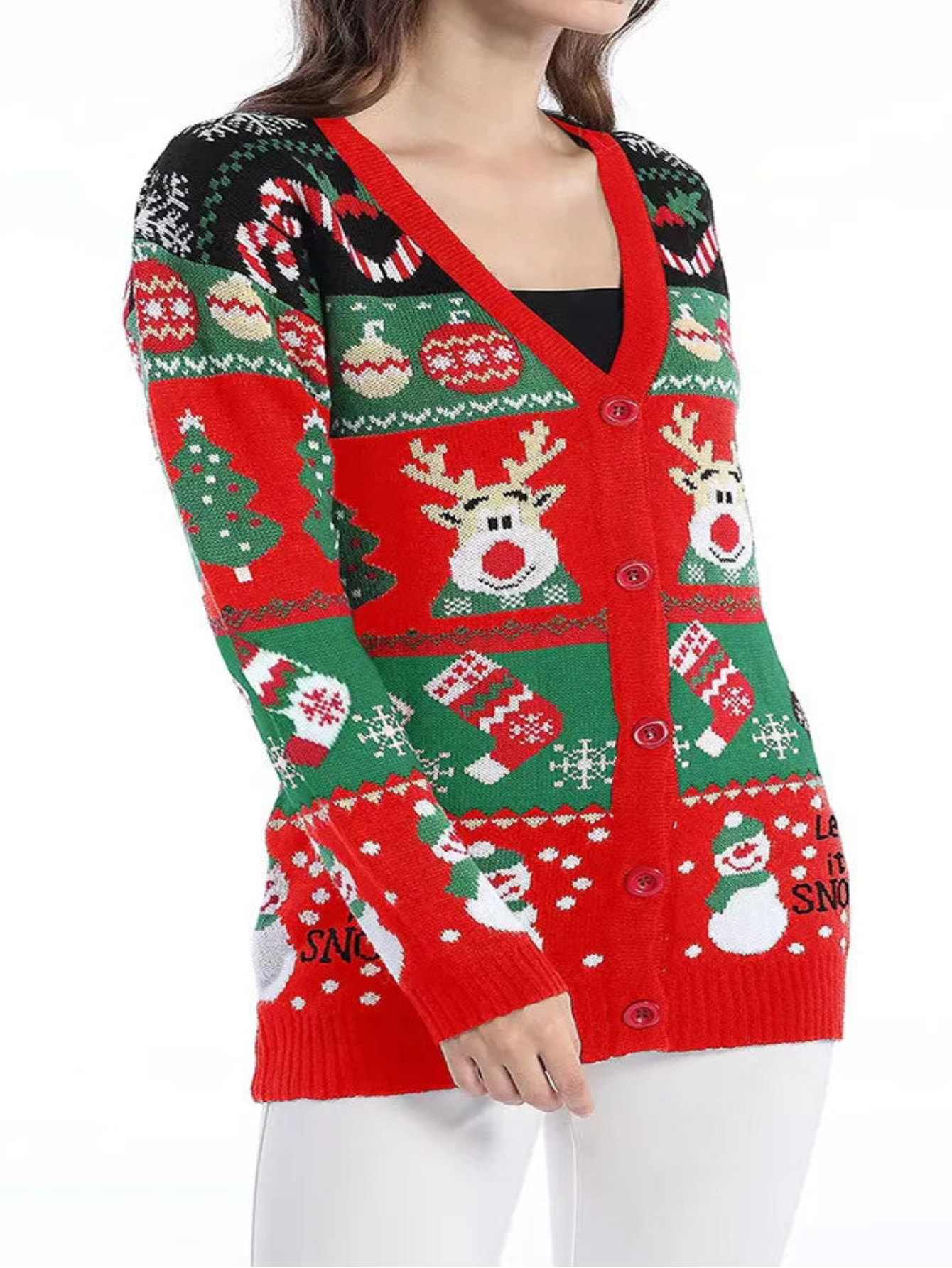 Christmas Cartoon Knit Sweater Full Sleeve Cardigan Warm