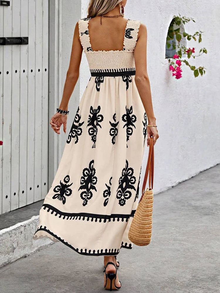 Summer Floral Spaghetti Strap Maxi Dress - Lightweight