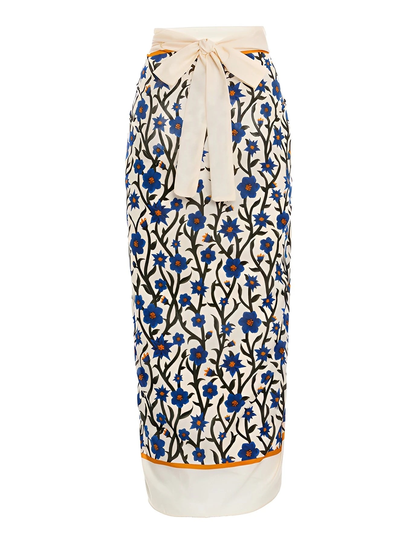One-Piece Blue Flower Vine Swimsuit & Sarong Beachwear Set