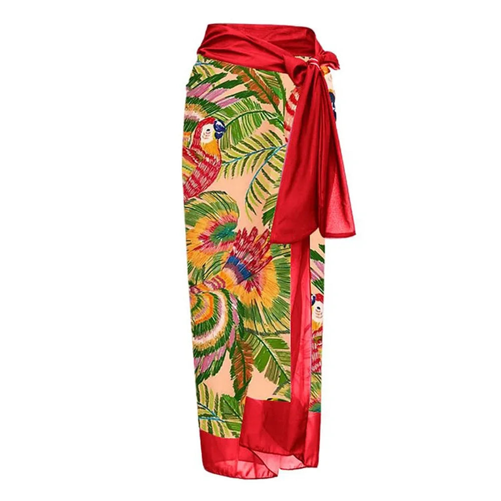 Red Tropical Swimsuit with Sarong