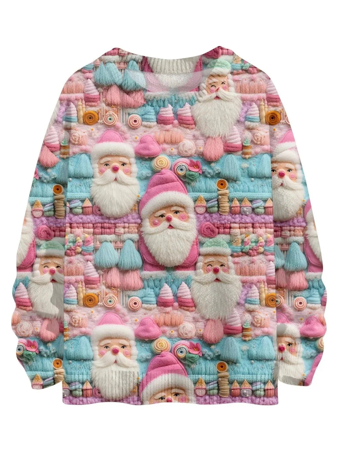 Christmas 3D Pastel Pink Santa With Treats Sweatshirt
