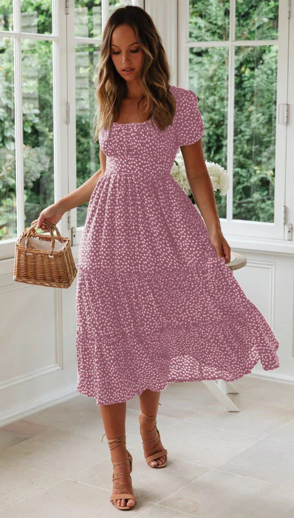 Sexy Floral Print Square Collar Midi Dress - Summer Ready