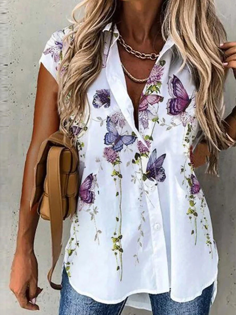 Short Sleeve Print Cardigan – Women’s Loose Fit Summer Shirt