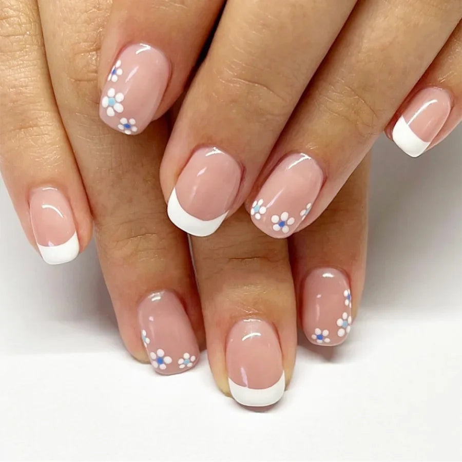 Jade Flower Natural Gradient Full Cover Short Nails