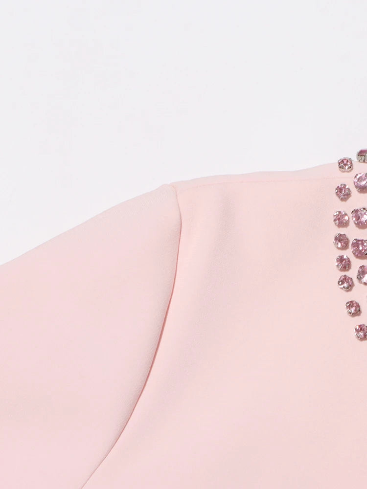 Patchwork Diamond Dress With Bowknot For Women High Waist