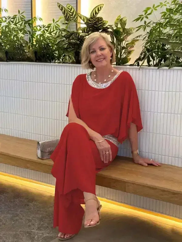 Elegant Women's Chiffon Sequin Summer Two Piece Set