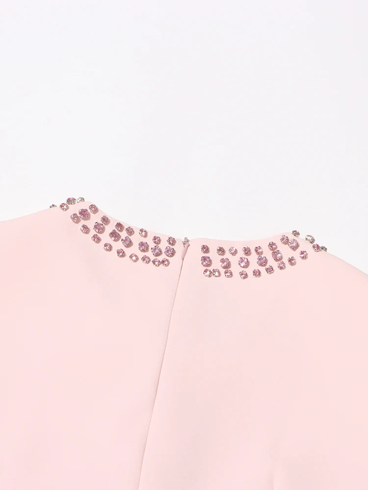 Patchwork Diamond Dress With Bowknot For Women High Waist