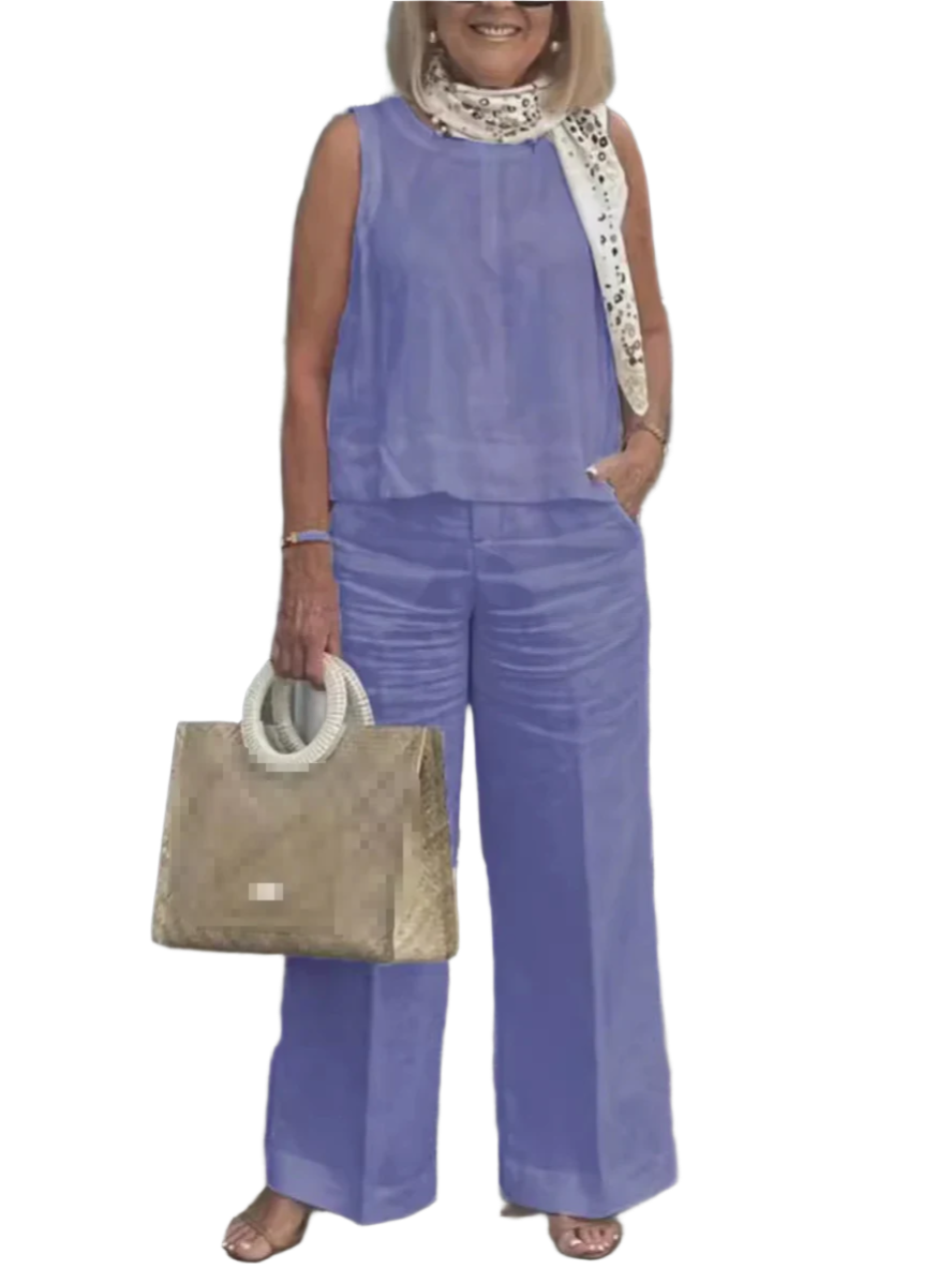 Women’s Summer 2-Piece Sleeveless Wide Leg Linen Set