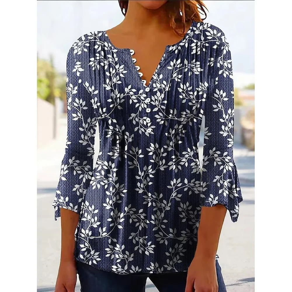 Women’s Floral V-Neck Summer Shirt – Casual Streetwear Top