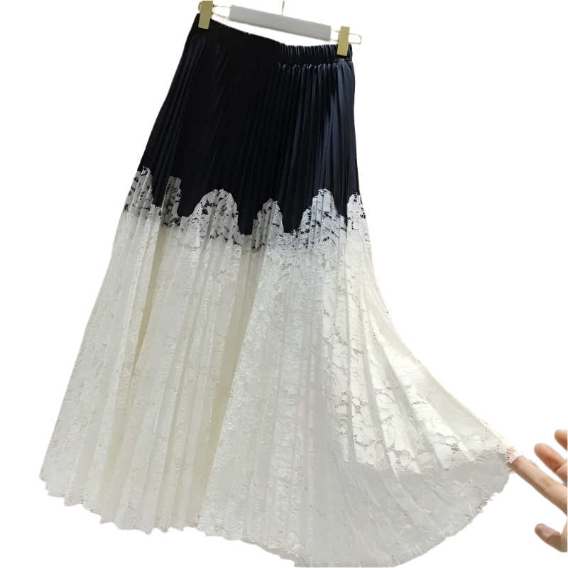 Contrast Color Lace Pleated Skirt – Sweet Spring Style