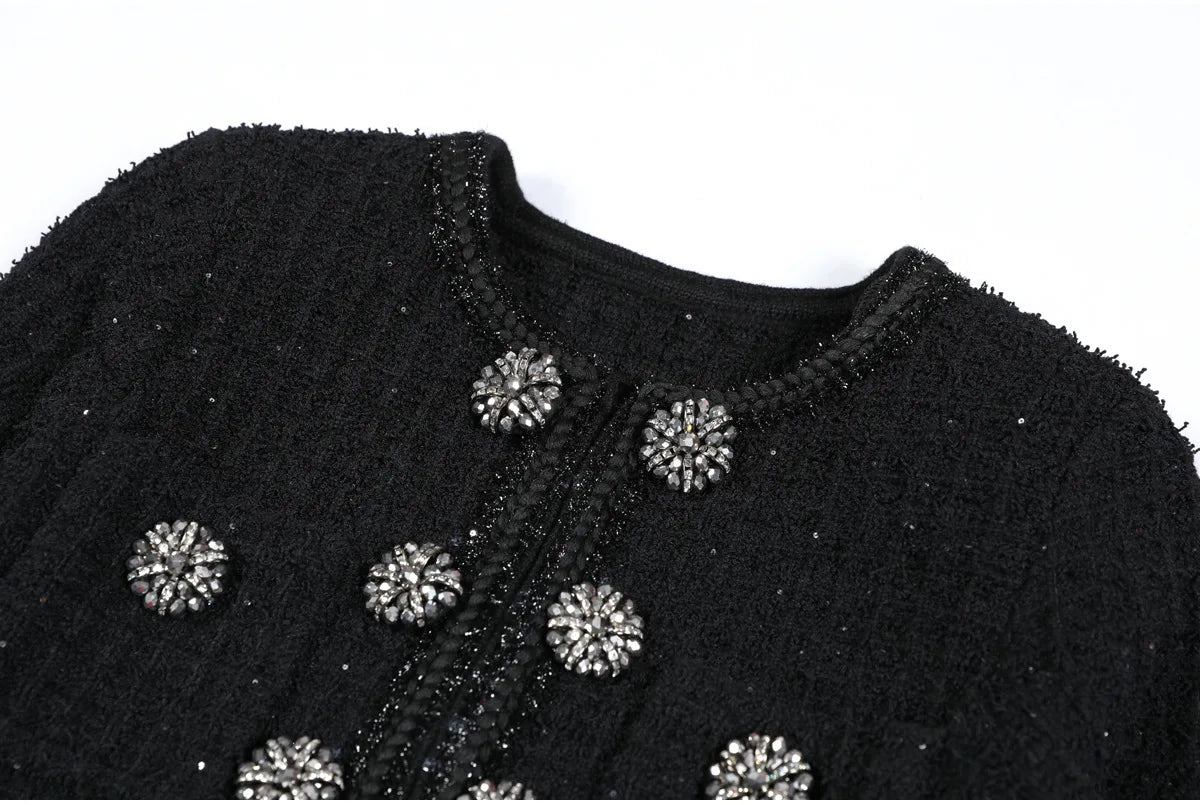 Luxury Double Breasted Crystal Bead Knit Evening Dress