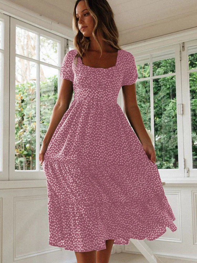Sexy Floral Print Square Collar Midi Dress - Summer Ready