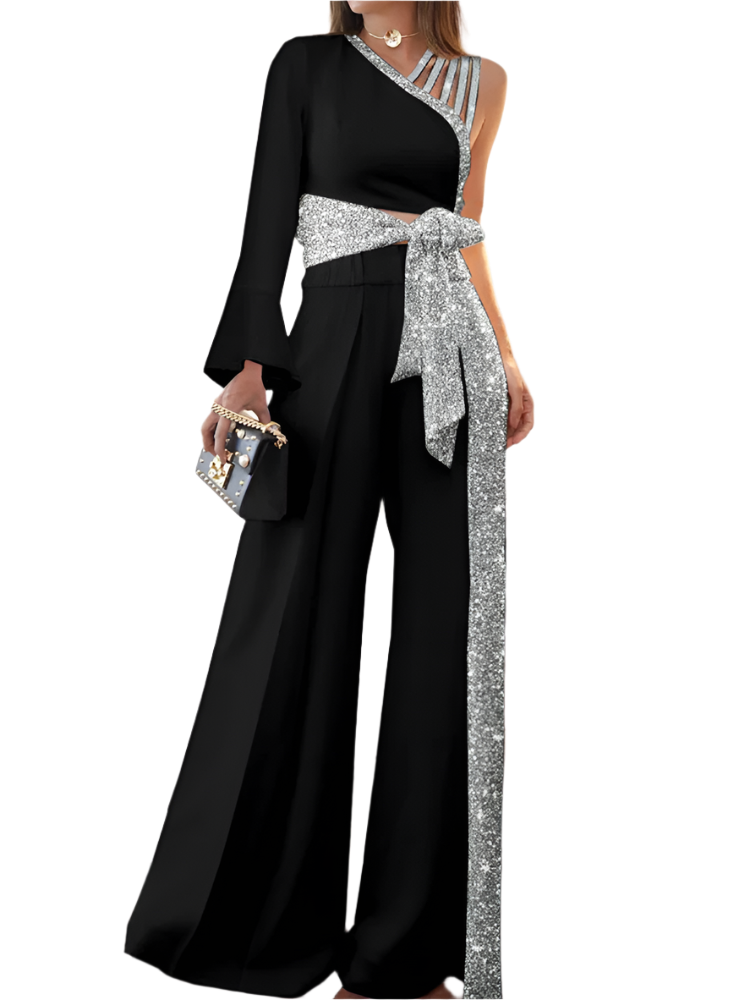 Women's Glitter Wide Leg Elegant One Piece Formal Jumpsuit