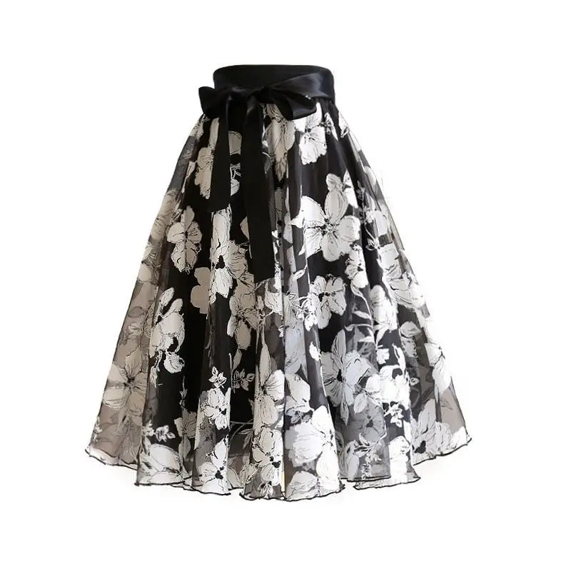 Printed Organza Floral Skirt – Vintage A-Line Style