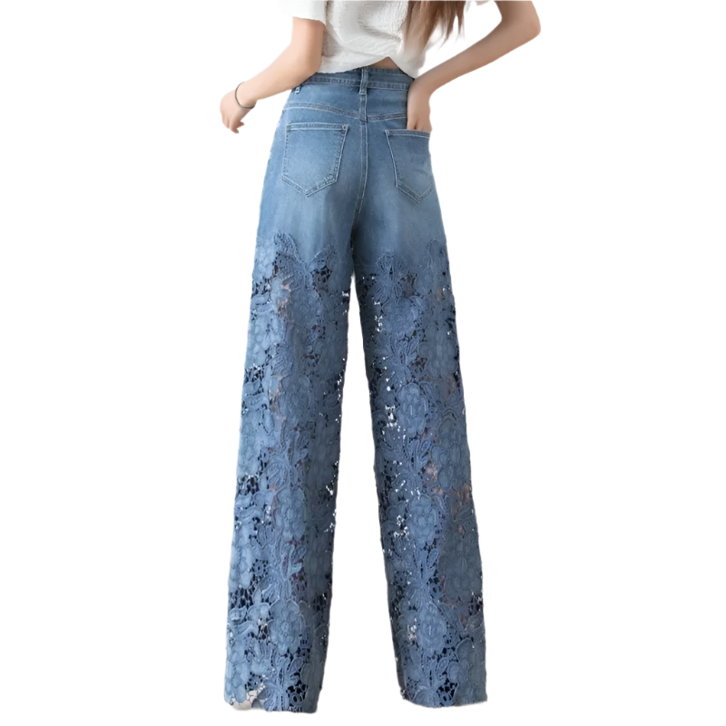 Women High Waist Lace Oversized Spring Jeans