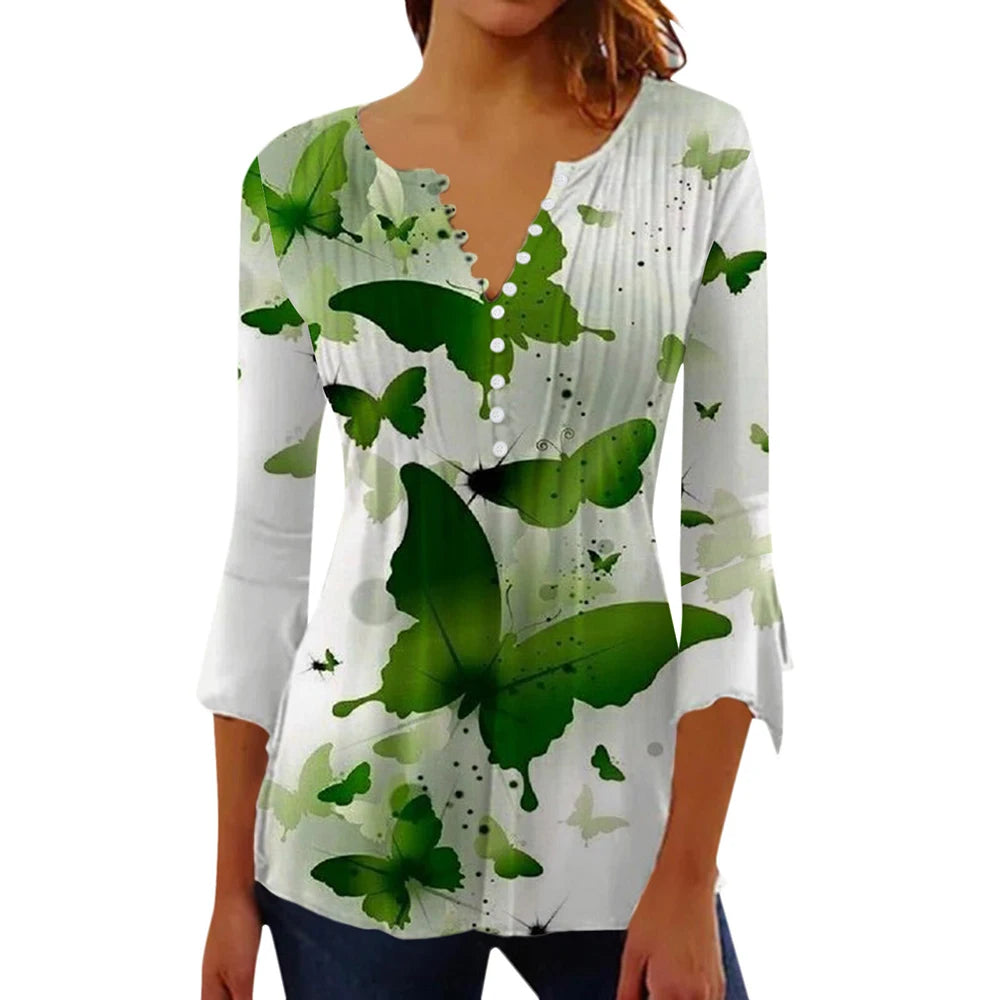 Women’s Casual Butterfly Print Shirt – Short Sleeve Pullover