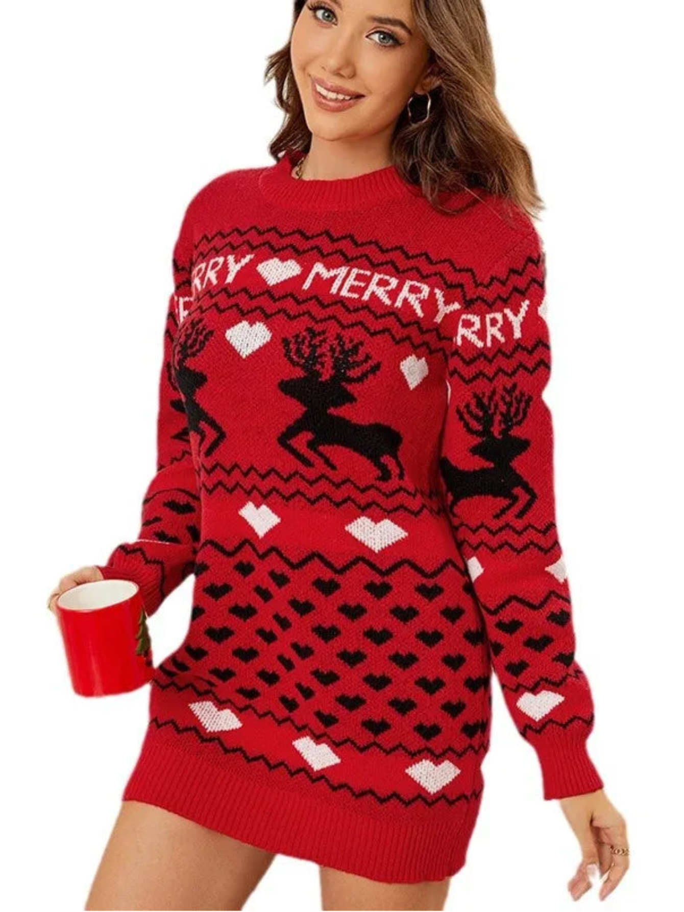 Winter Elk Print Long Christmas Sweater