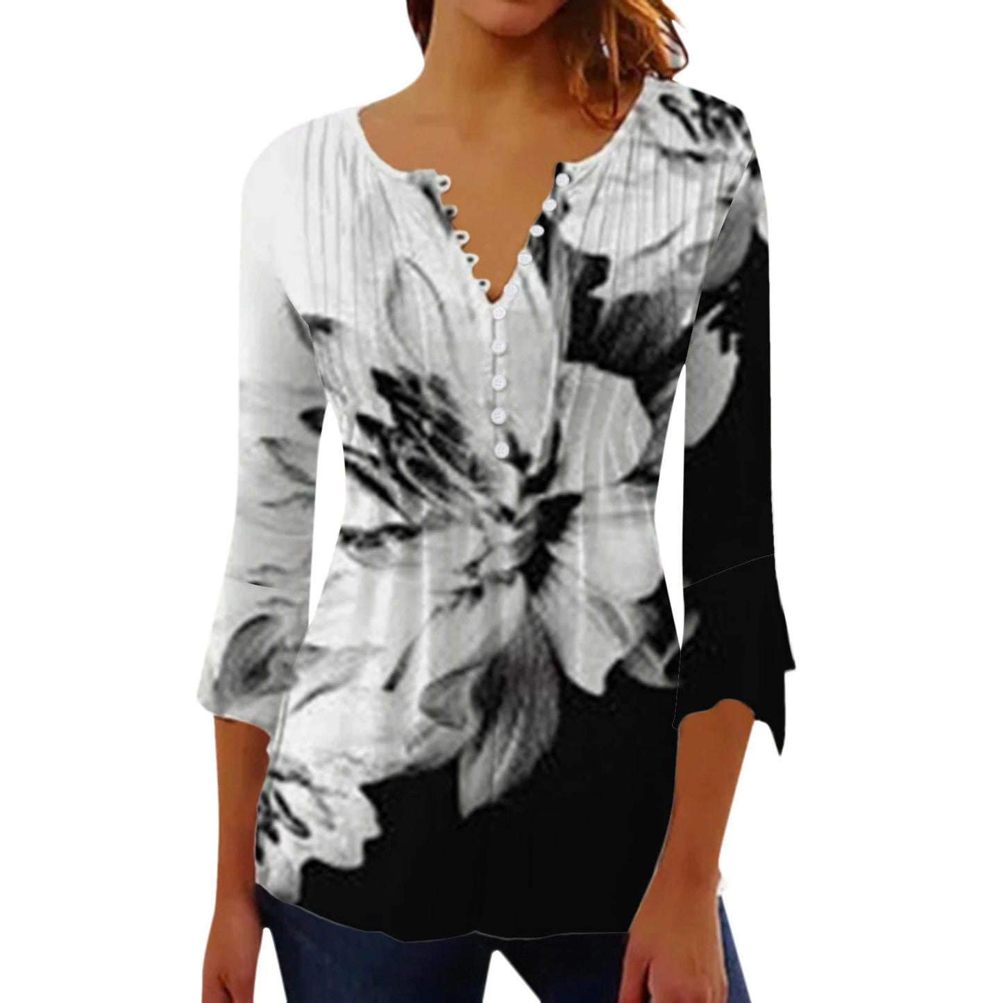 Women’s Floral V-Neck Summer Shirt – Casual Streetwear Top