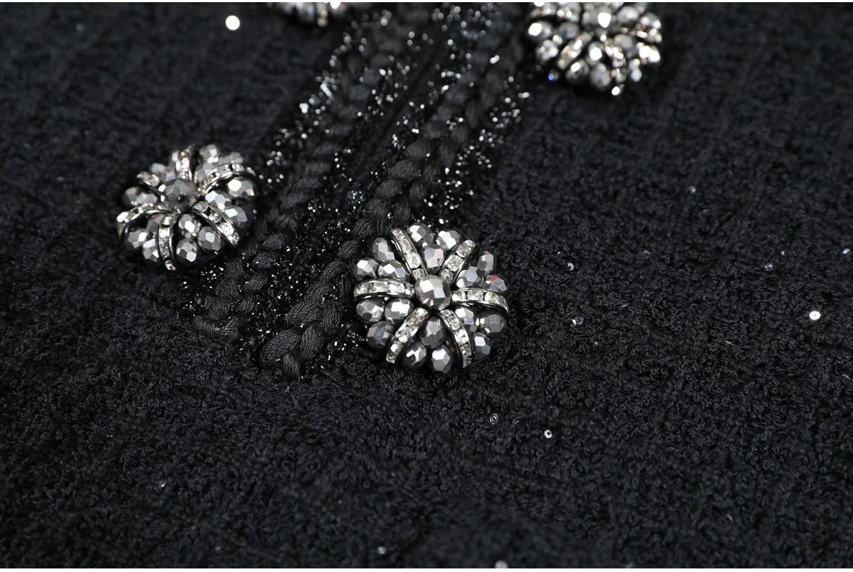Luxury Double Breasted Crystal Bead Knit Evening Dress