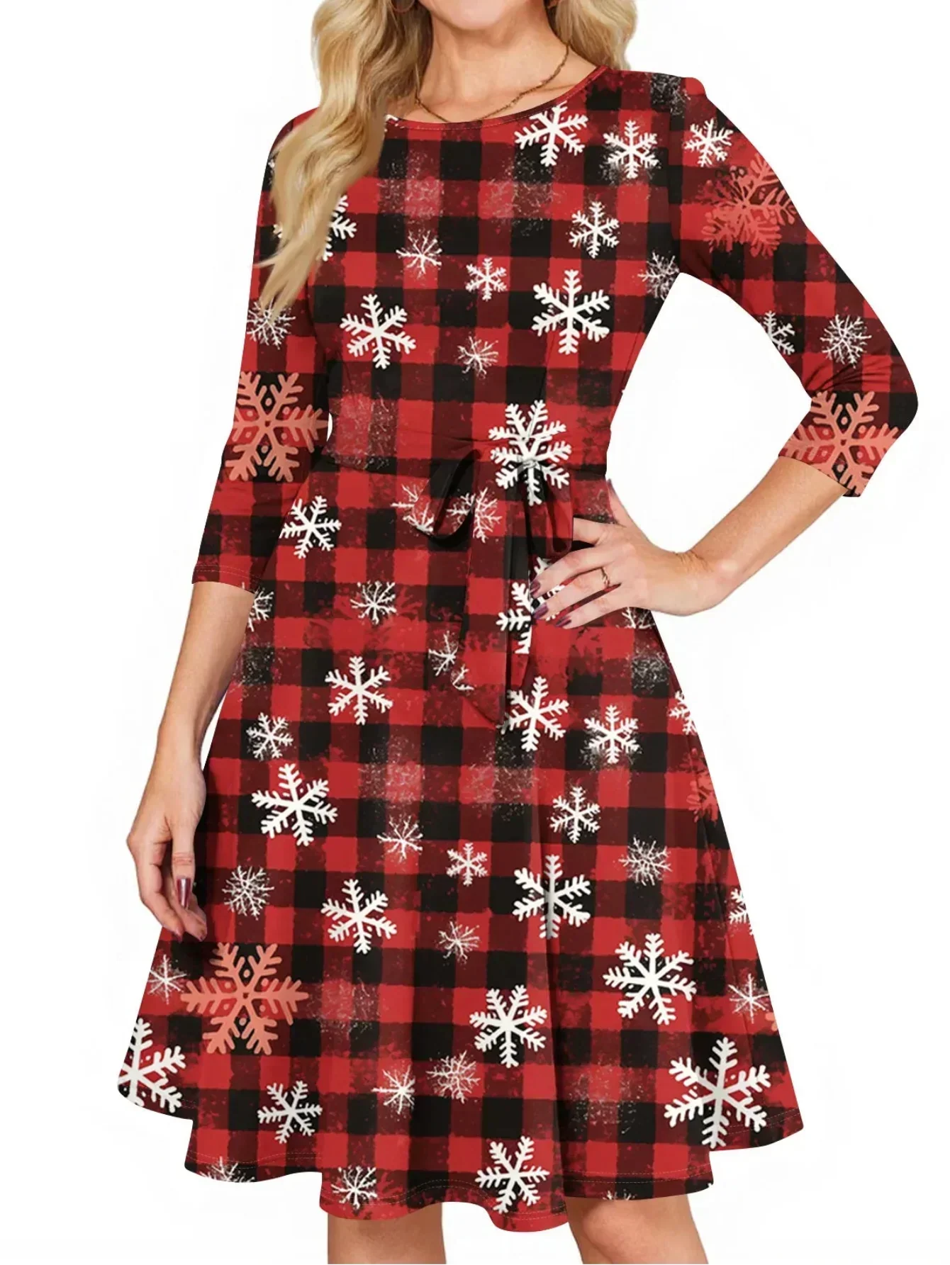 A Line Christmas Tree Print Dress