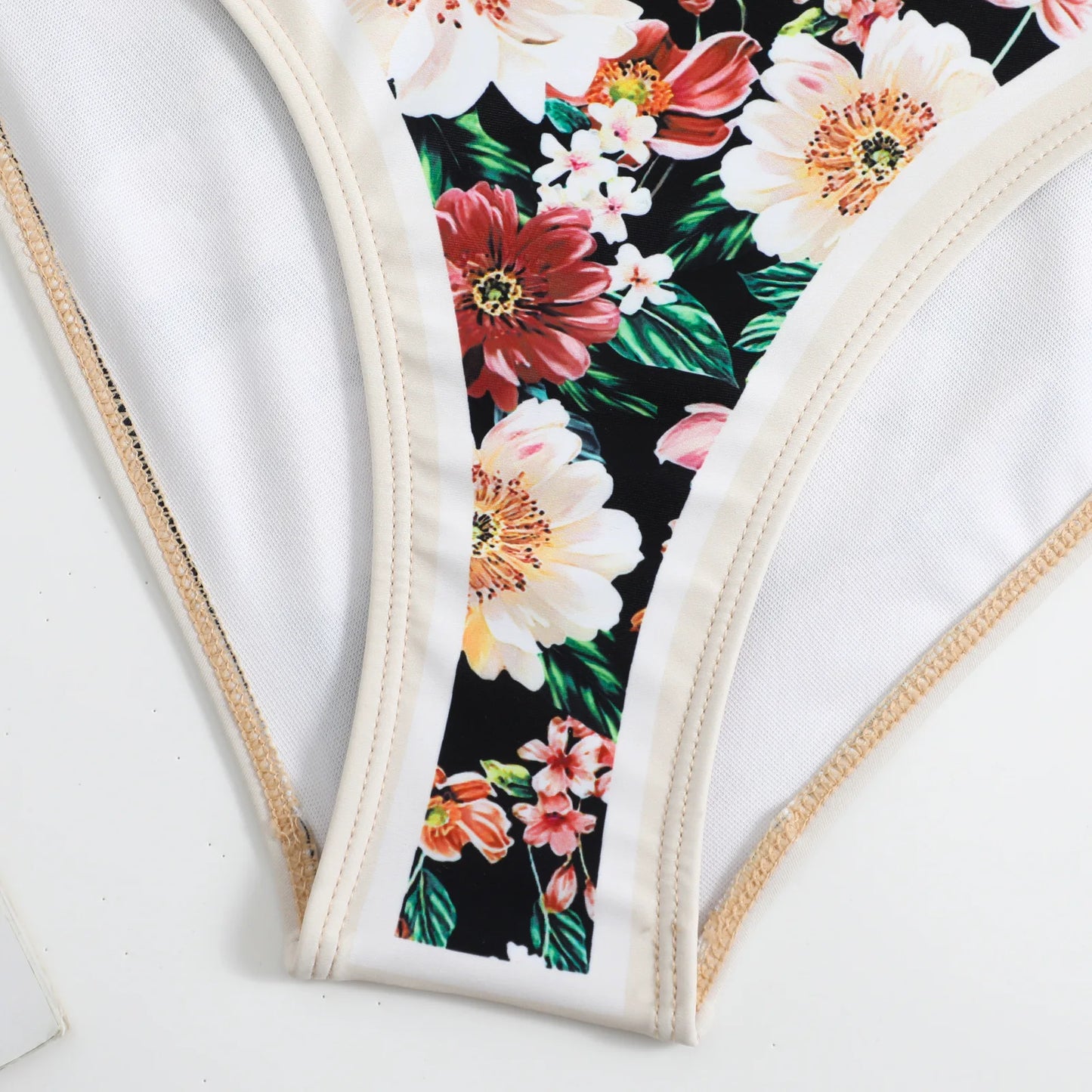 Black & Floral Elegant One-Piece Swimsuit with Skirt – Bowknot Brazilian Style