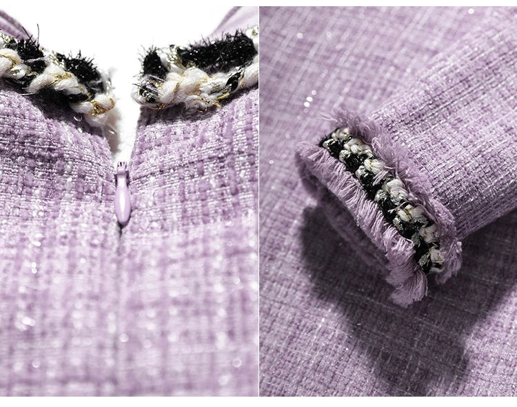 Elegant Purple Fungus Collar Slim Dress With Long Sleeves